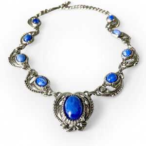 Vintage Selro Selini Faux Blue Lapis Lazuli Chunky Art Nouveau Style Necklace.